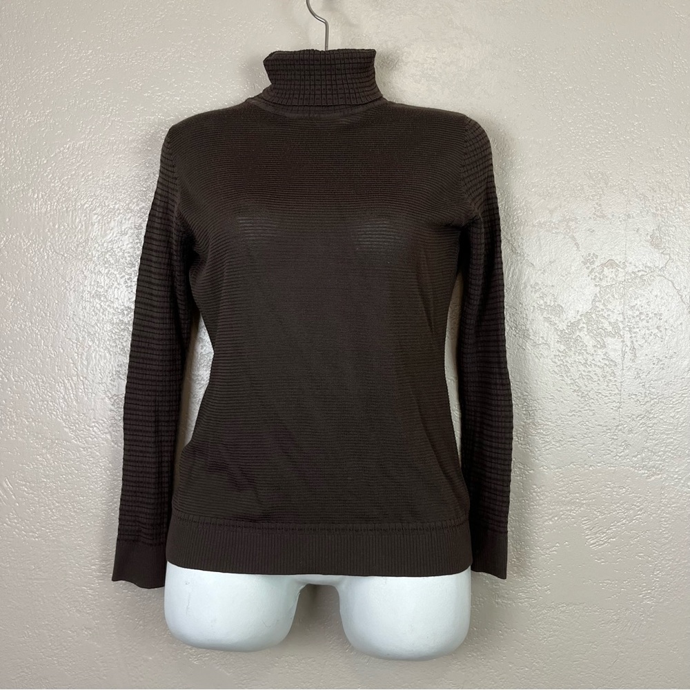 5 for $30 Etcétera women long sleeve turtleneck brown stretch blouse size M - Picture 7 of 14